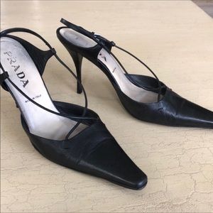 Prada Black Leather Slingback Heel Size 8